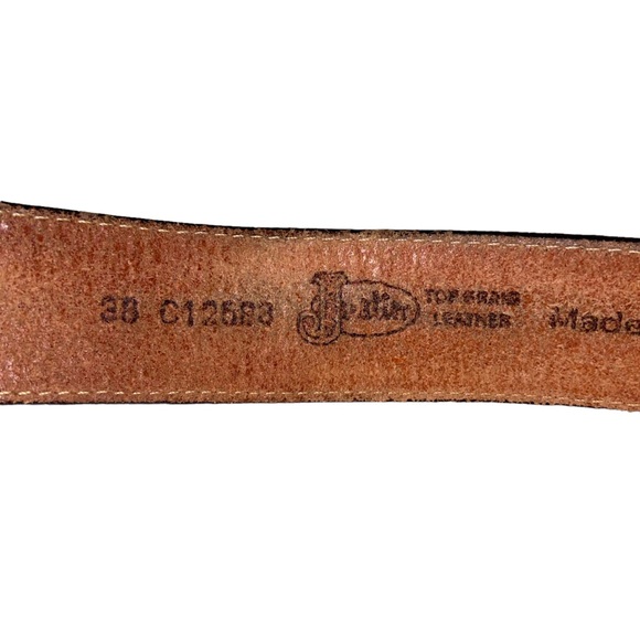 Vintage Justin Tooled Leather Belt Mens Size 38 Buckle Native American Buffalo - Picture 9 of 13